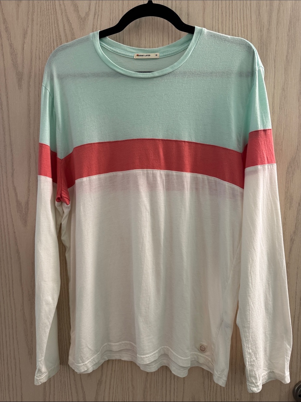 MARINE layer Colorblock Long Sleeve Top - Mint, Coral & White
